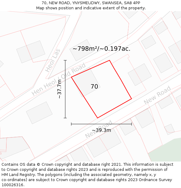 70, NEW ROAD, YNYSMEUDWY, SWANSEA, SA8 4PP: Plot and title map