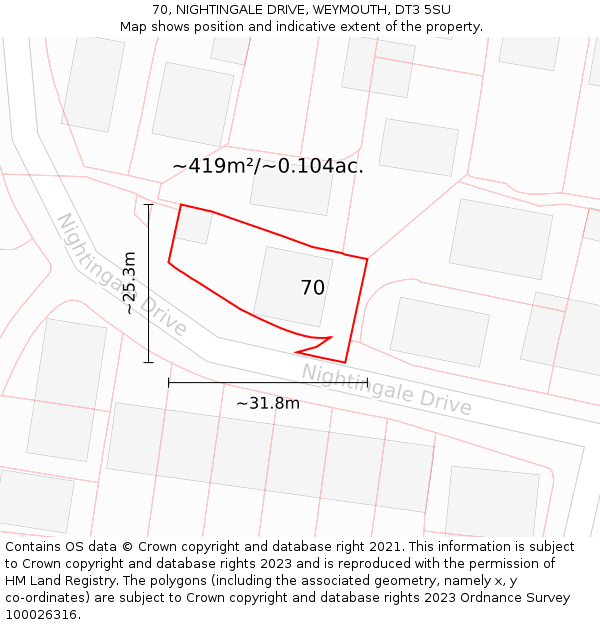 70, NIGHTINGALE DRIVE, WEYMOUTH, DT3 5SU: Plot and title map