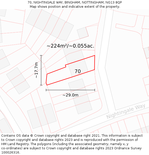 70, NIGHTINGALE WAY, BINGHAM, NOTTINGHAM, NG13 8QP: Plot and title map
