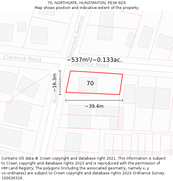 70, NORTHGATE, HUNSTANTON, PE36 6DS: Plot and title map