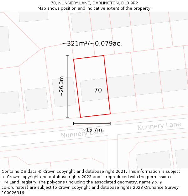 70, NUNNERY LANE, DARLINGTON, DL3 9PP: Plot and title map