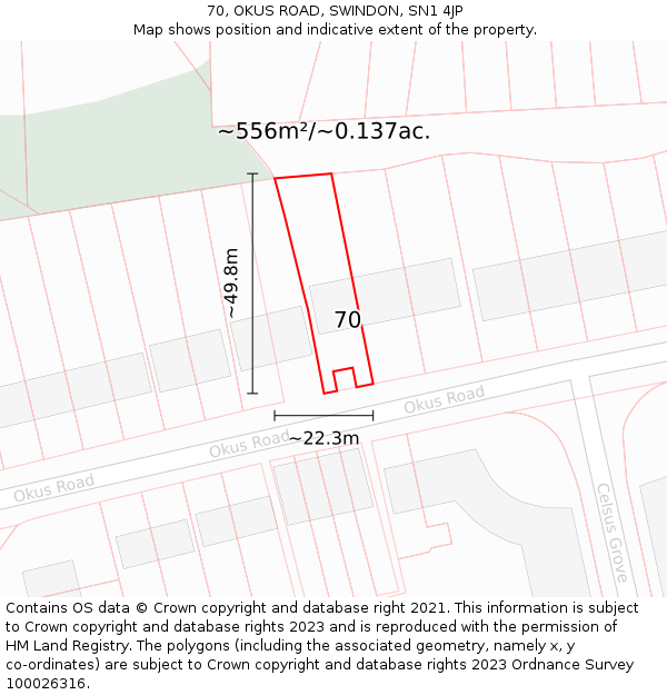 70, OKUS ROAD, SWINDON, SN1 4JP: Plot and title map
