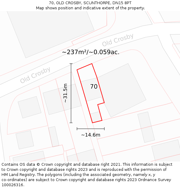 70, OLD CROSBY, SCUNTHORPE, DN15 8PT: Plot and title map