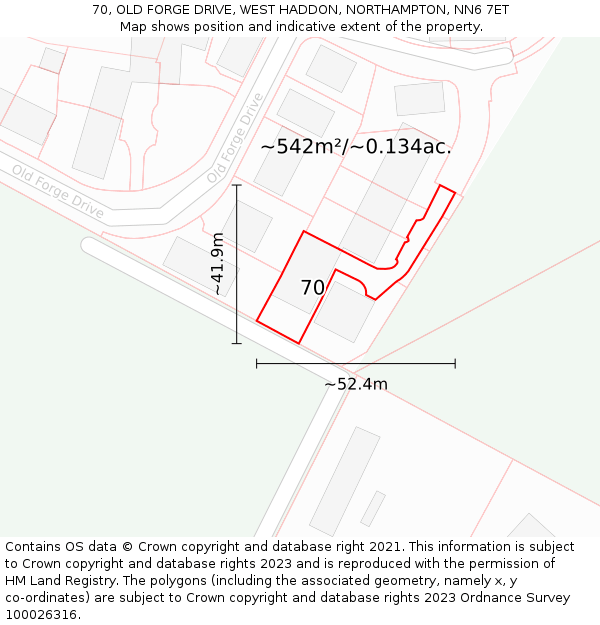 70, OLD FORGE DRIVE, WEST HADDON, NORTHAMPTON, NN6 7ET: Plot and title map