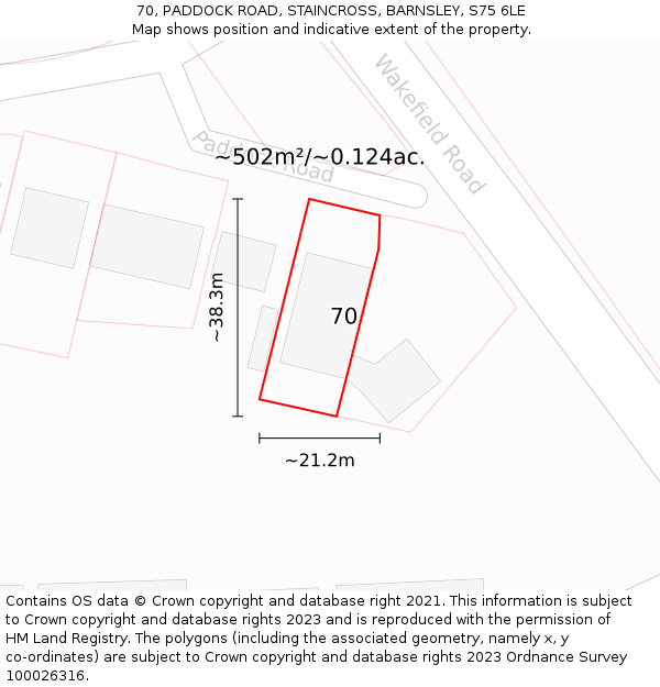 70, PADDOCK ROAD, STAINCROSS, BARNSLEY, S75 6LE: Plot and title map