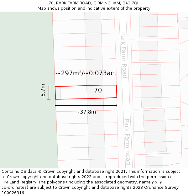 70, PARK FARM ROAD, BIRMINGHAM, B43 7QH: Plot and title map