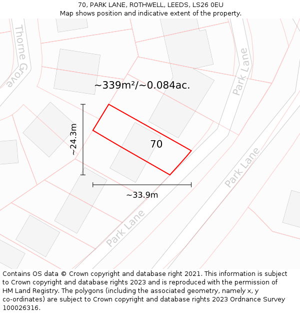 70, PARK LANE, ROTHWELL, LEEDS, LS26 0EU: Plot and title map