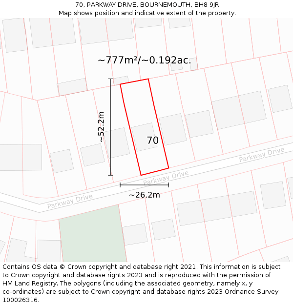 70, PARKWAY DRIVE, BOURNEMOUTH, BH8 9JR: Plot and title map
