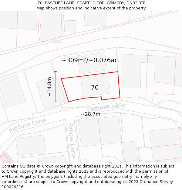 70, PASTURE LANE, SCARTHO TOP, GRIMSBY, DN33 3TF: Plot and title map