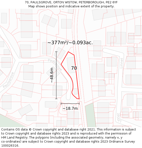 70, PAULSGROVE, ORTON WISTOW, PETERBOROUGH, PE2 6YF: Plot and title map