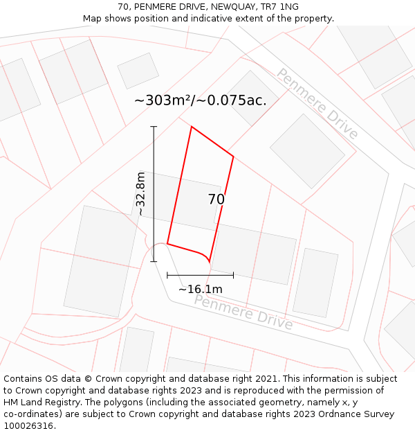 70, PENMERE DRIVE, NEWQUAY, TR7 1NG: Plot and title map
