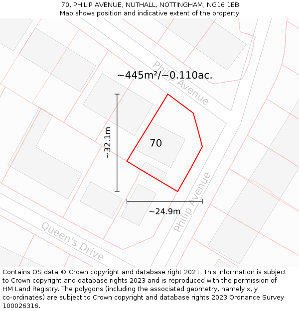 70, PHILIP AVENUE, NUTHALL, NOTTINGHAM, NG16 1EB: Plot and title map