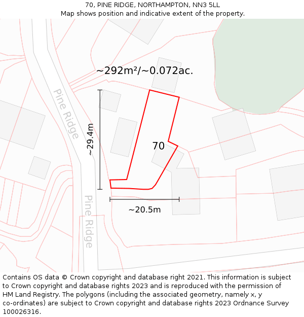70, PINE RIDGE, NORTHAMPTON, NN3 5LL: Plot and title map