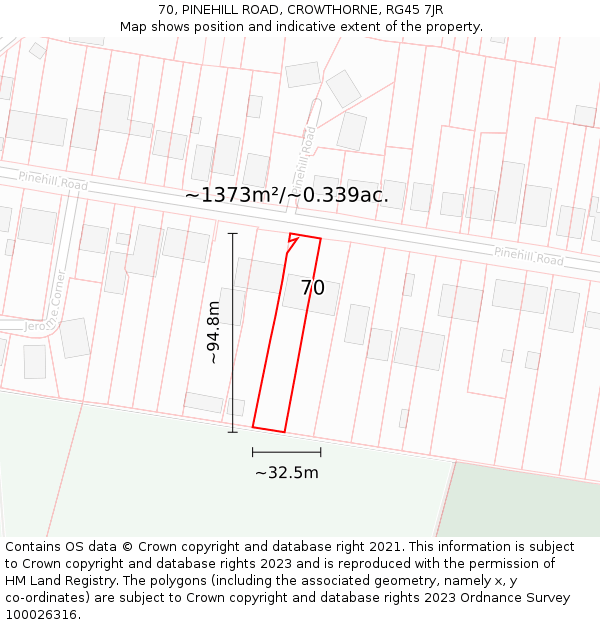 70, PINEHILL ROAD, CROWTHORNE, RG45 7JR: Plot and title map