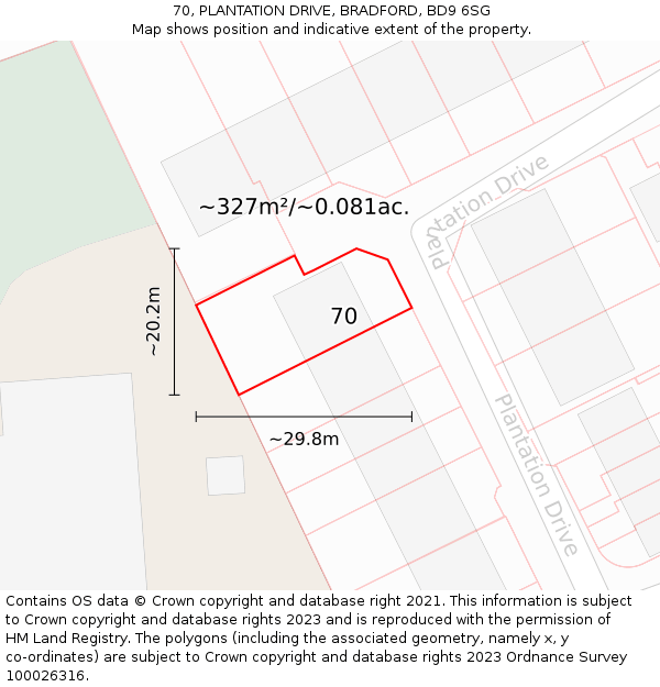 70, PLANTATION DRIVE, BRADFORD, BD9 6SG: Plot and title map