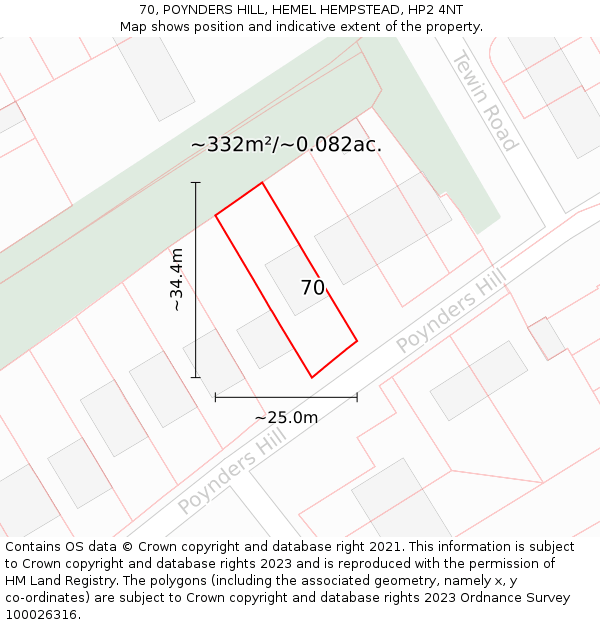 70, POYNDERS HILL, HEMEL HEMPSTEAD, HP2 4NT: Plot and title map