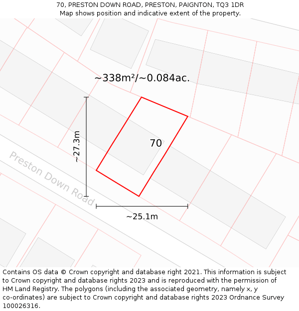 70, PRESTON DOWN ROAD, PRESTON, PAIGNTON, TQ3 1DR: Plot and title map