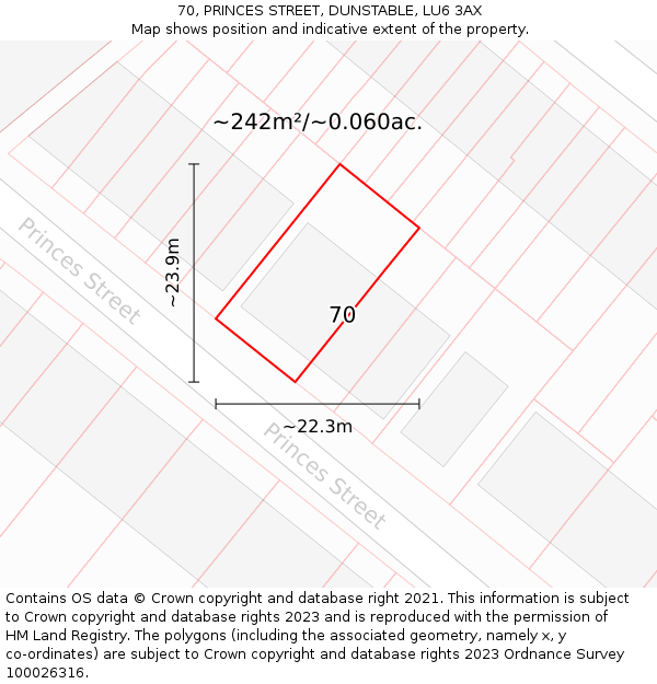 70, PRINCES STREET, DUNSTABLE, LU6 3AX: Plot and title map