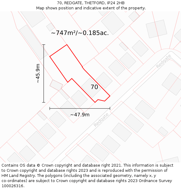 70, REDGATE, THETFORD, IP24 2HB: Plot and title map