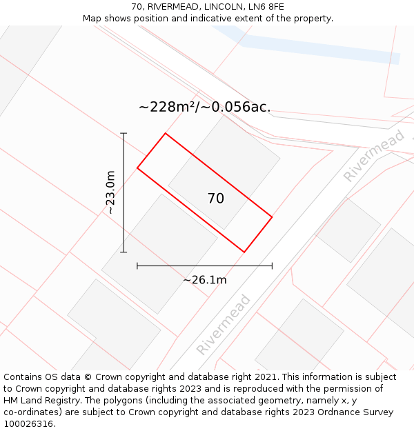 70, RIVERMEAD, LINCOLN, LN6 8FE: Plot and title map