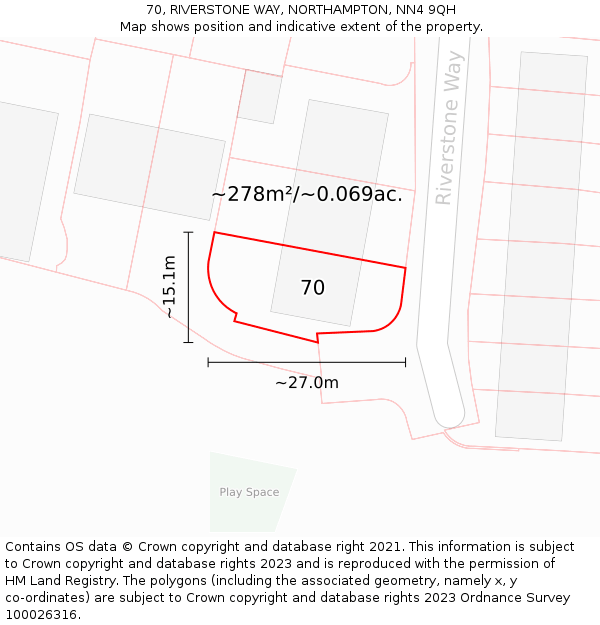 70, RIVERSTONE WAY, NORTHAMPTON, NN4 9QH: Plot and title map
