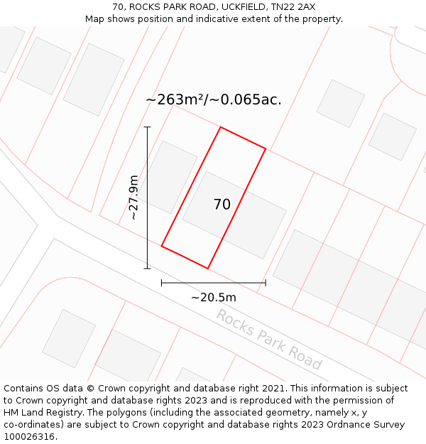 70, ROCKS PARK ROAD, UCKFIELD, TN22 2AX: Plot and title map