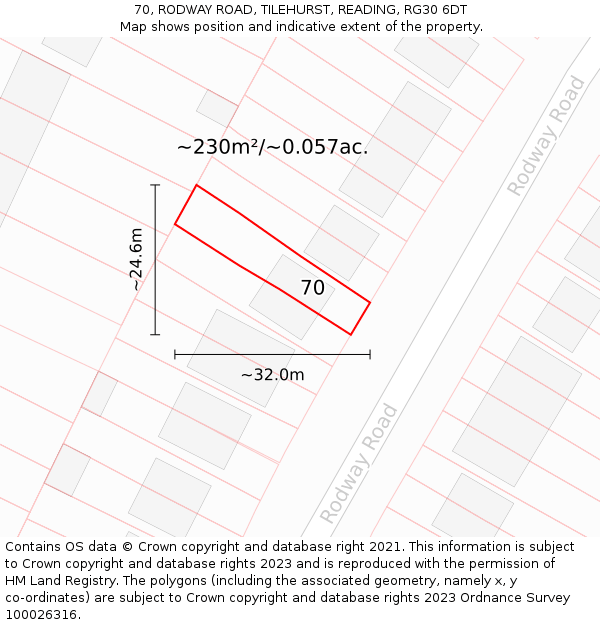 70, RODWAY ROAD, TILEHURST, READING, RG30 6DT: Plot and title map