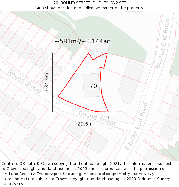 70, ROUND STREET, DUDLEY, DY2 9EB: Plot and title map