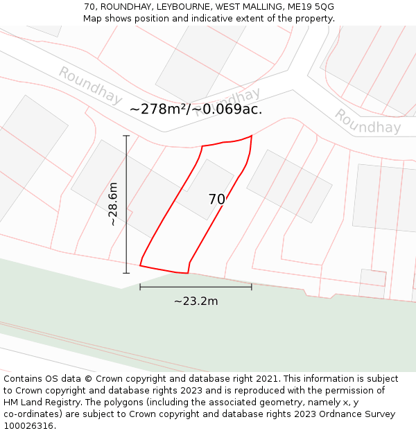 70, ROUNDHAY, LEYBOURNE, WEST MALLING, ME19 5QG: Plot and title map