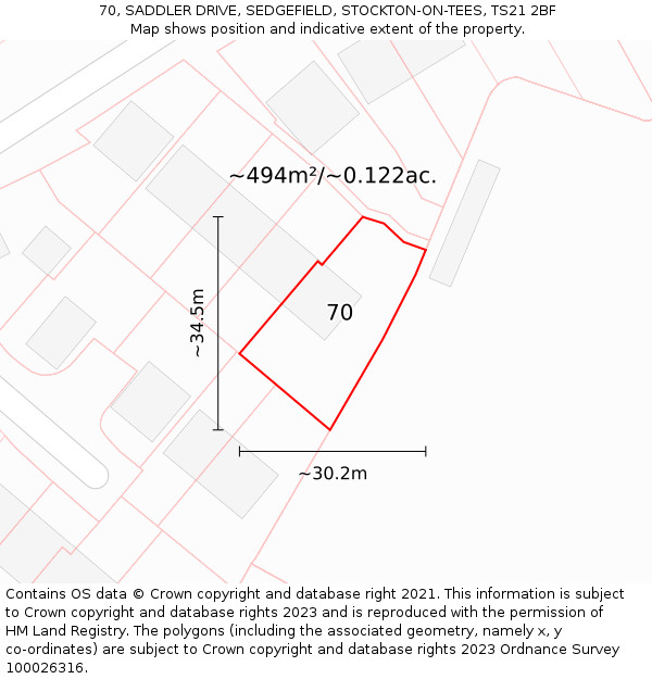 70, SADDLER DRIVE, SEDGEFIELD, STOCKTON-ON-TEES, TS21 2BF: Plot and title map