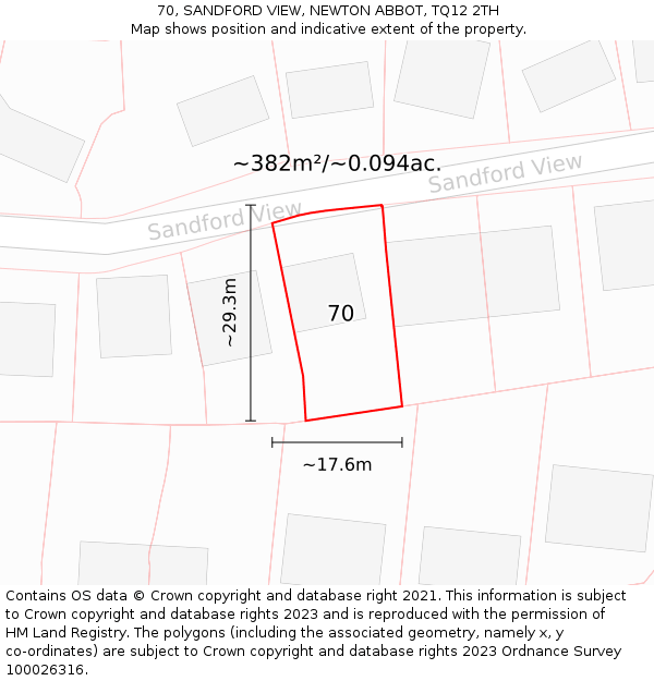 70, SANDFORD VIEW, NEWTON ABBOT, TQ12 2TH: Plot and title map