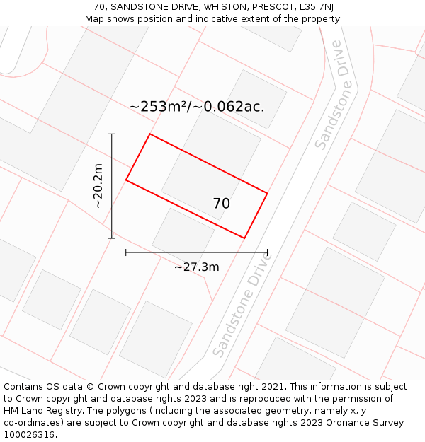 70, SANDSTONE DRIVE, WHISTON, PRESCOT, L35 7NJ: Plot and title map