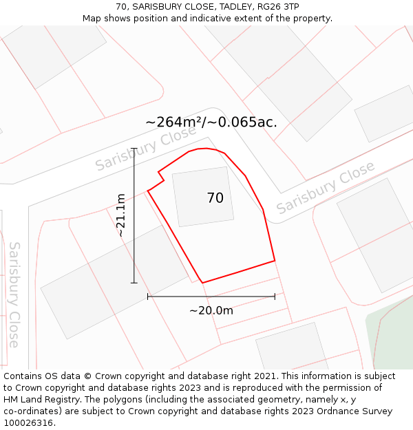 70, SARISBURY CLOSE, TADLEY, RG26 3TP: Plot and title map
