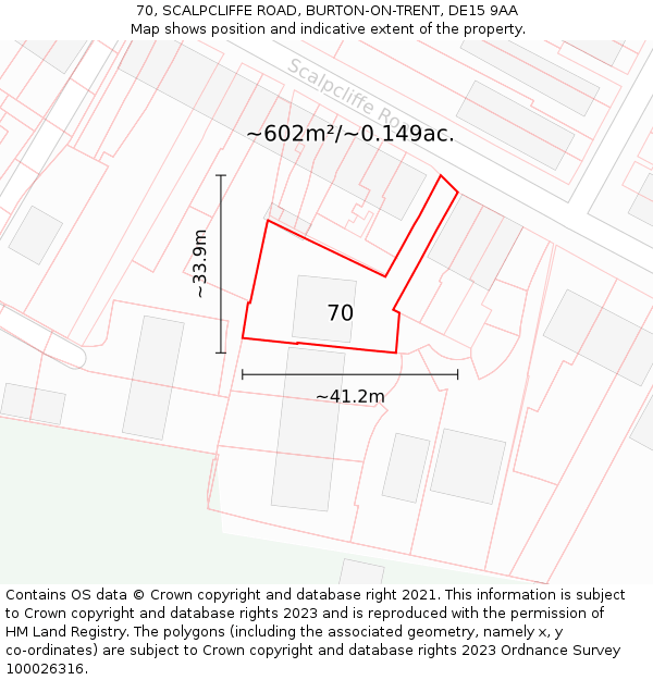 70, SCALPCLIFFE ROAD, BURTON-ON-TRENT, DE15 9AA: Plot and title map