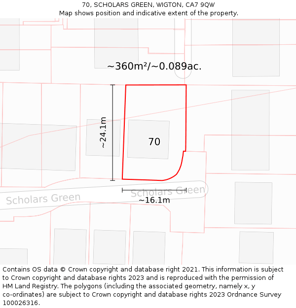 70, SCHOLARS GREEN, WIGTON, CA7 9QW: Plot and title map
