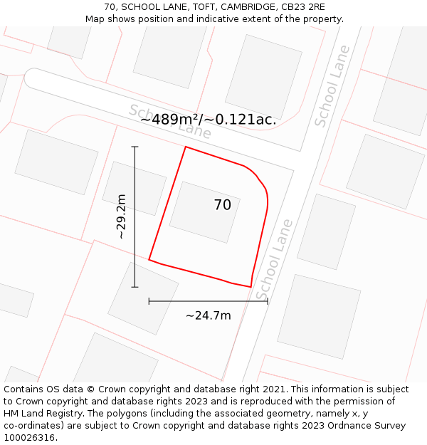 70, SCHOOL LANE, TOFT, CAMBRIDGE, CB23 2RE: Plot and title map