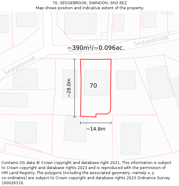 70, SEDGEBROOK, SWINDON, SN3 6EZ: Plot and title map