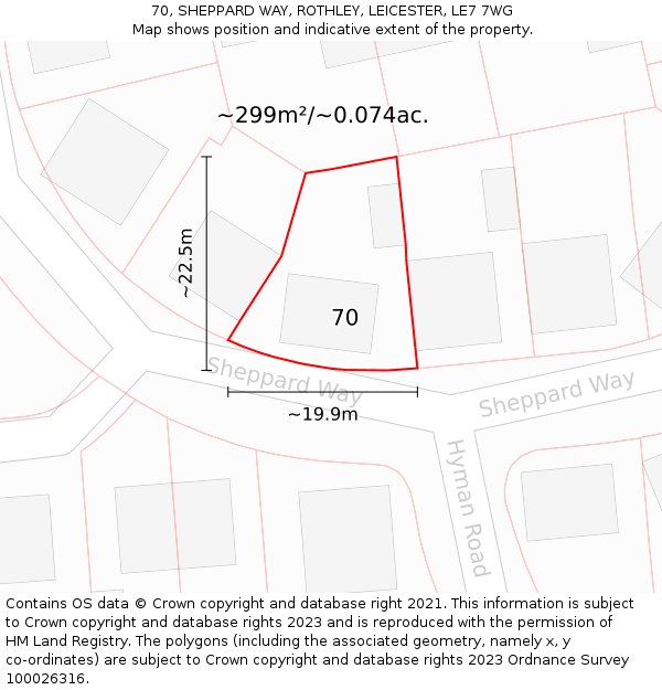 70, SHEPPARD WAY, ROTHLEY, LEICESTER, LE7 7WG: Plot and title map