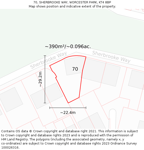 70, SHERBROOKE WAY, WORCESTER PARK, KT4 8BP: Plot and title map