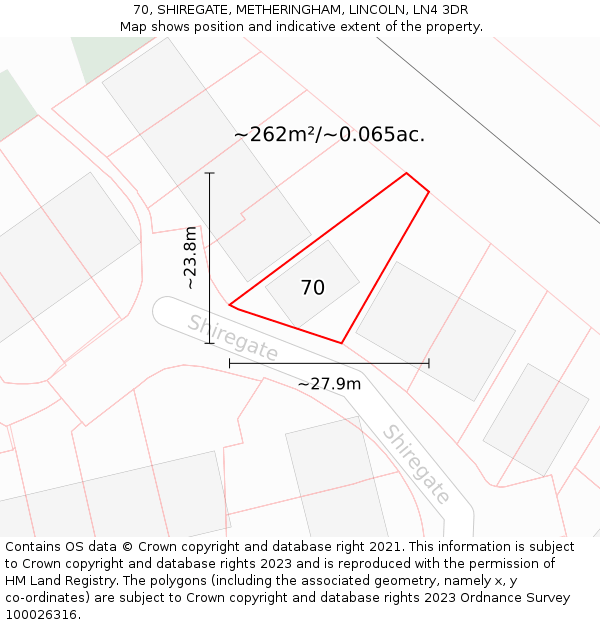 70, SHIREGATE, METHERINGHAM, LINCOLN, LN4 3DR: Plot and title map