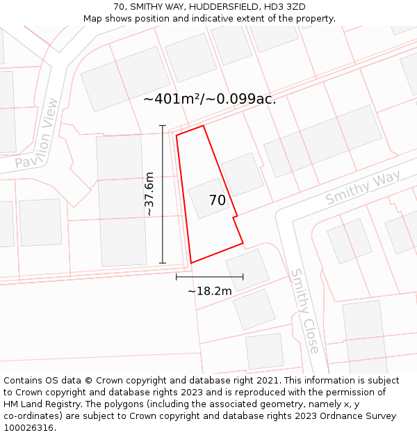 70, SMITHY WAY, HUDDERSFIELD, HD3 3ZD: Plot and title map