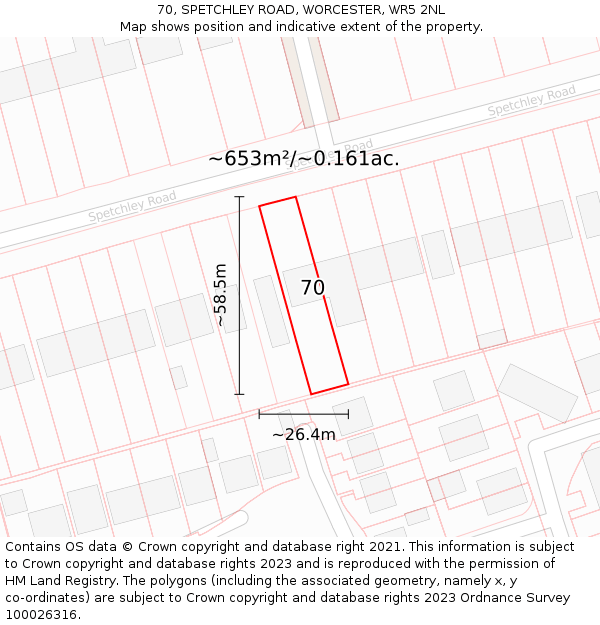 70, SPETCHLEY ROAD, WORCESTER, WR5 2NL: Plot and title map