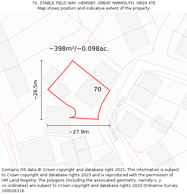 70, STABLE FIELD WAY, HEMSBY, GREAT YARMOUTH, NR29 4TE: Plot and title map