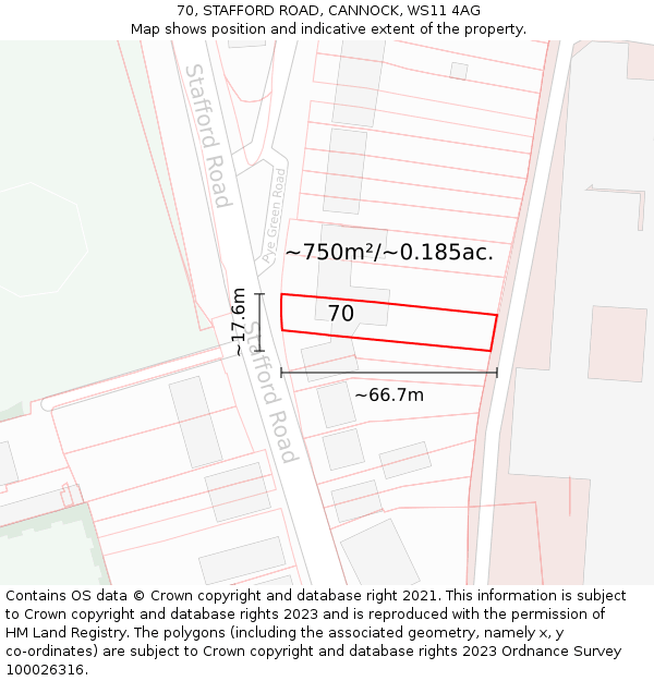 70, STAFFORD ROAD, CANNOCK, WS11 4AG: Plot and title map
