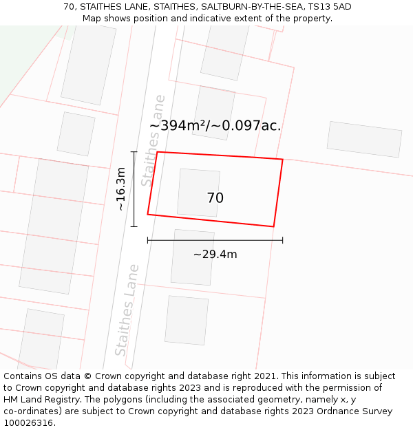 70, STAITHES LANE, STAITHES, SALTBURN-BY-THE-SEA, TS13 5AD: Plot and title map