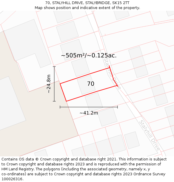 70, STALYHILL DRIVE, STALYBRIDGE, SK15 2TT: Plot and title map