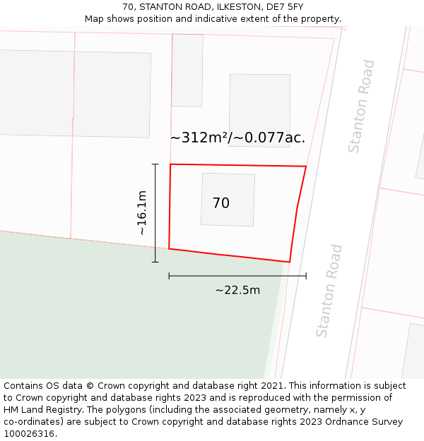 70, STANTON ROAD, ILKESTON, DE7 5FY: Plot and title map