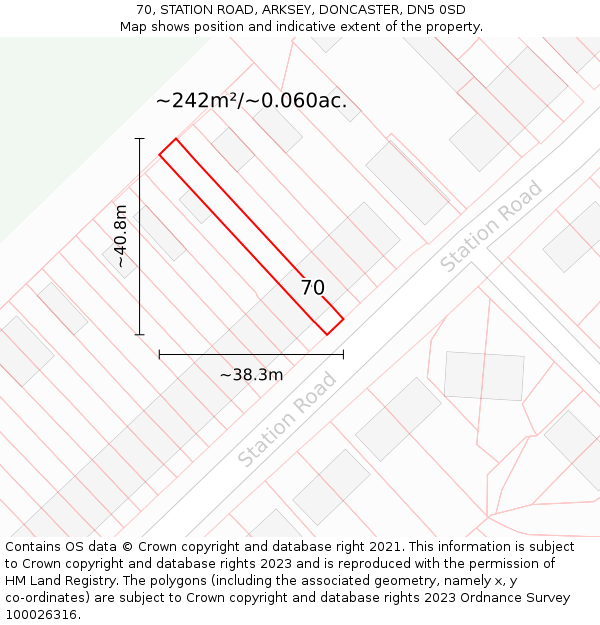 70, STATION ROAD, ARKSEY, DONCASTER, DN5 0SD: Plot and title map