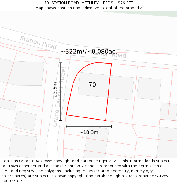 70, STATION ROAD, METHLEY, LEEDS, LS26 9ET: Plot and title map