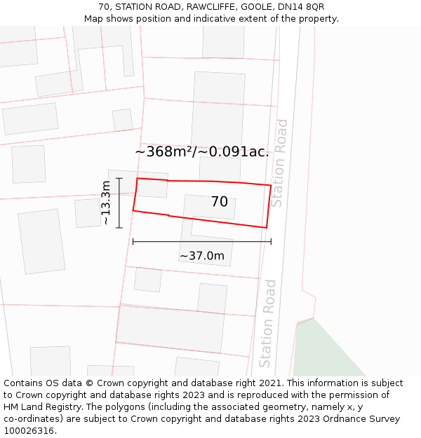 70, STATION ROAD, RAWCLIFFE, GOOLE, DN14 8QR: Plot and title map